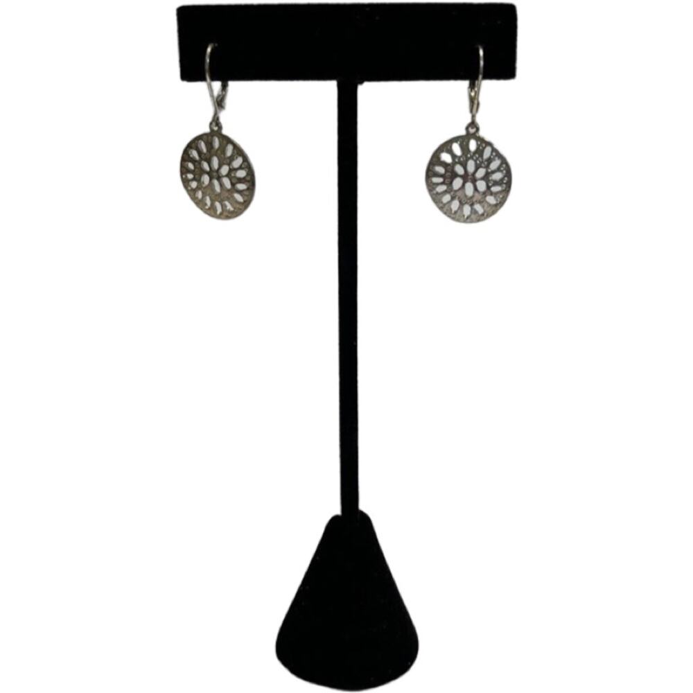 Sand Dollar Medallion Silver Tone Bib Statement Necklace Dangle Earrings Set - Picture 7 of 10